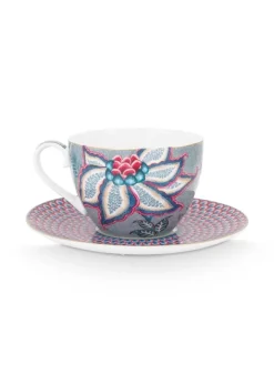 Pip Studio Flower Festival Cappuccino Tasse & Undertasse Hellblau