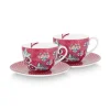 Pip Studio Flower Festival Set/2 Cappuccino Tasse & Undertasse Dunkelrosa