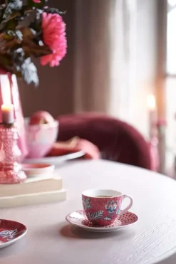 Discount Pip Studio Flower Festival Set/2 Espresso Tasse & Undertasse Dunkel Rosa