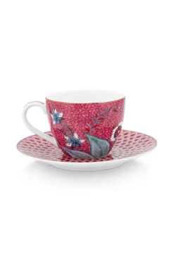 Discount Pip Studio Flower Festival Set/2 Espresso Tasse & Undertasse Dunkel Rosa