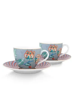 Hot Pip Studio Flower Festival Set/2 Espresso Tasse & Undertasse Hell Blau