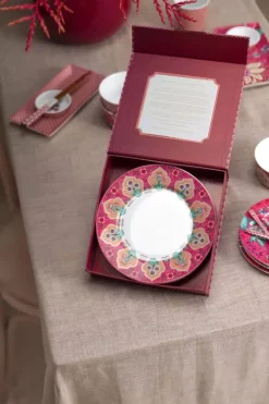 Discount Pip Studio Flower Festival Set/4 Frühstücksteller Dunkel 21Cm Rosa