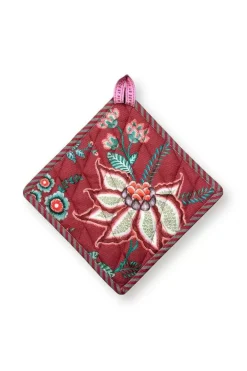 New Pip Studio Flower Festival Topflappen Quadratisch Dunkelrosa