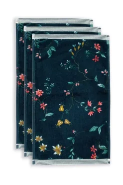 Outlet Pip Studio Gastehandtuch Set/3 Les Fleurs Dunkel 30X50 Cm Blau