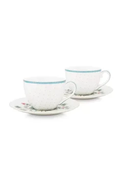Discount Pip Studio Jolie Set/2 Cappuccino Tasse & Untertasse Dots Gold