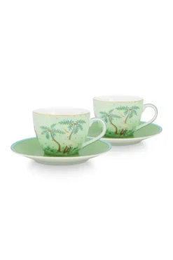 Discount Pip Studio Jolie Set/2 Espresso Tasse & Undertasse Grun