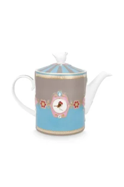 Outlet Pip Studio Love Birds Teekanne Medium Blau/Khaki Mehrfarbig