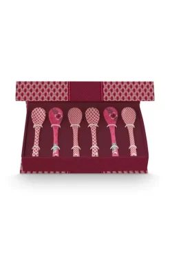 Online Pip Studio Oriental Flower Festival Set/6 Teeloffel Dunkel Rosa