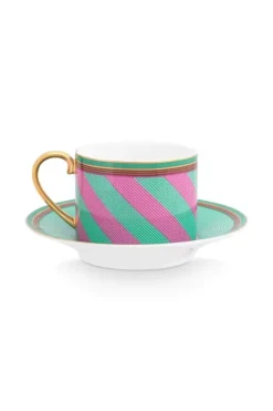 Sale Pip Studio Pip Chique Stripes Cappuccino Tasse & Untertasse Rosa/Grun