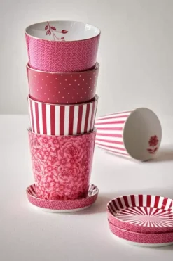 Outlet Pip Studio Royal Stripes Tasse & Teebeutelablage Dunkel Rosa