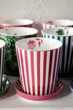 Outlet Pip Studio Royal Stripes Tasse & Teebeutelablage Dunkel Rosa