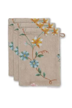 Hot Pip Studio Waschlappen Set/3 Les Fleurs 16X22 Cm Khaki